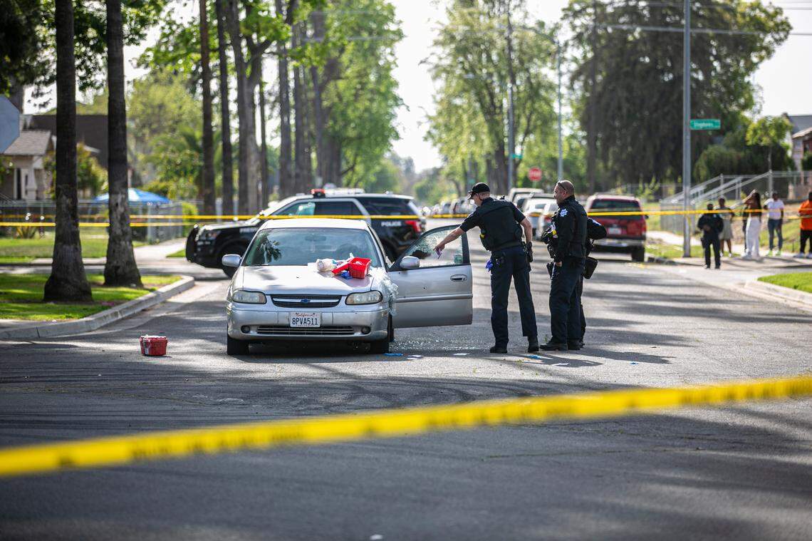 Fresno police were investigating after someone shot into a car, leaving a teen in critical condition in southwest Fresno on Sunday, April 4, 2021.
