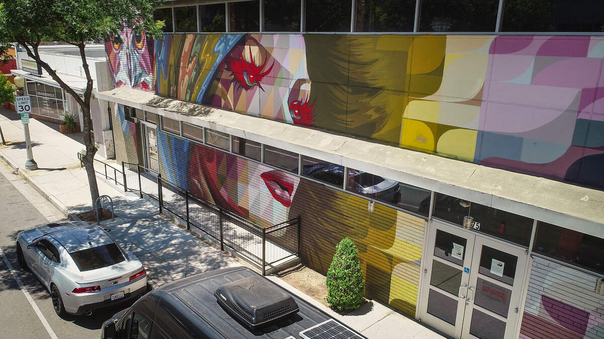 Artist Joshua Wigger created this mural at Fulton 55 in downtown Fresno while the music venue has been shut down during the coronavirus pandemic.