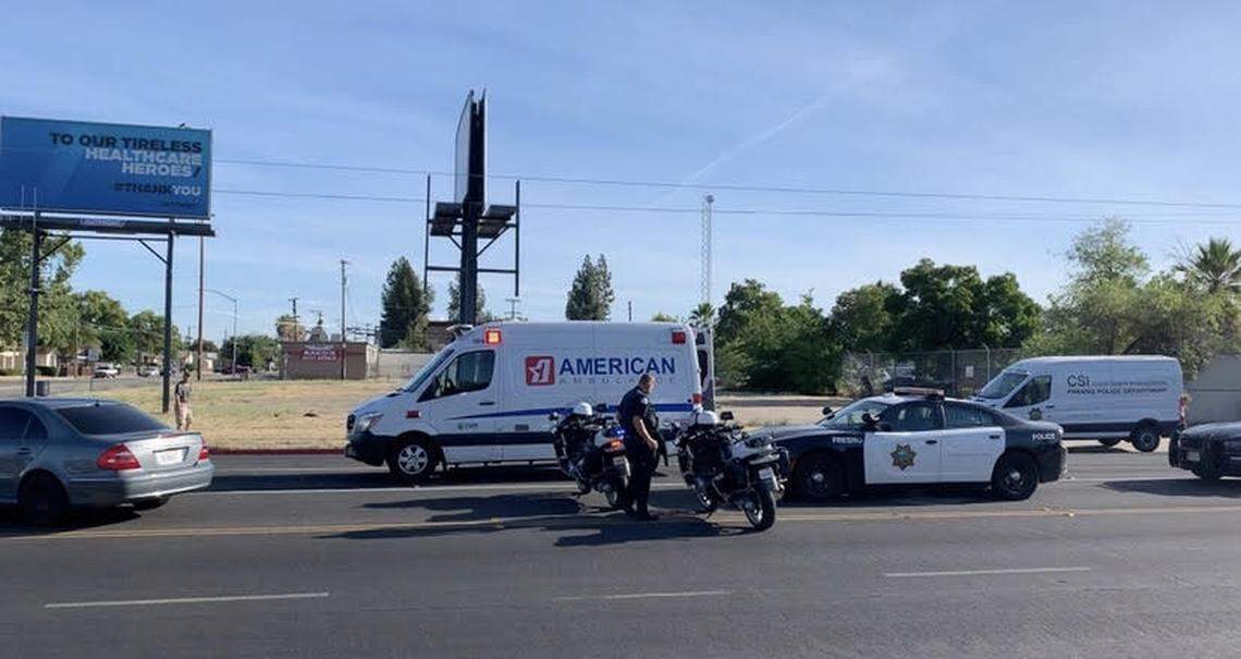 Police say a 14-year-old teen carjacking suspect collided with other cars at North Fresno Street and East Olive Avenue.