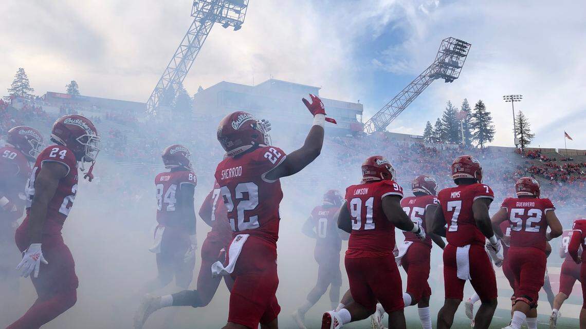 Fresno State takes the field to face Nevada in a Mountain West Conference football game Saturday, Oct. 23, 2021, at Bulldog Stadium in Fresno, California.