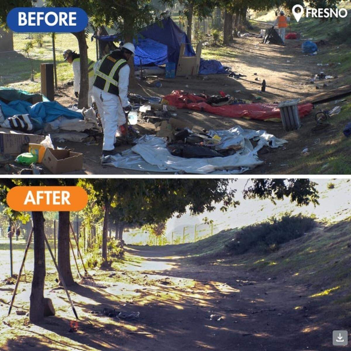 Gov. Gavin Newsom’s Office released before and after photos of an encampment removal from along Highway 180 in Fresno as part of the SAFE Taskforce, which also targeted encampments in San Diego last week, according to a news release from Friday, Oct. 24, 2025.