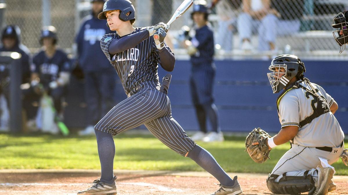 Bullard’s Nick Stubblefield hits an RBI single against Buhach Colony in their game at Bullard High School on Monday, April 3, 2023.
