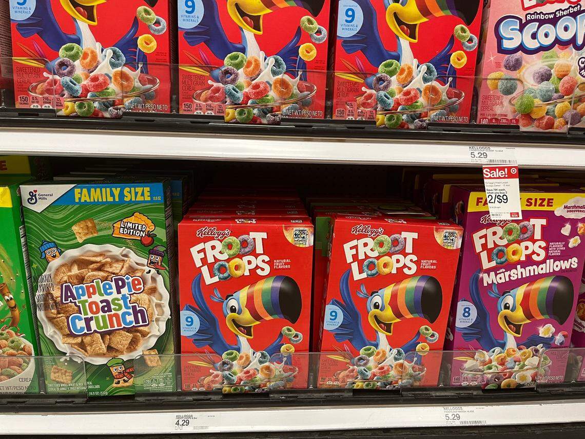 Kellogg’s Froot Loops costs $4.29 for a 8.9-ounce box at Target in Fresno on Monday, Aug. 19, 2024.