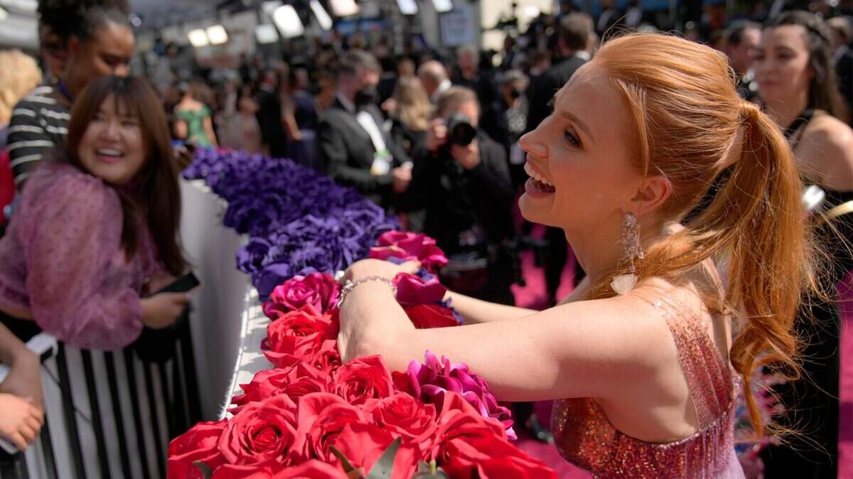 Jessica Chastain arrives at the Oscars on Sunday, March 27, 2022, at the Dolby Theatre in Los Angeles.