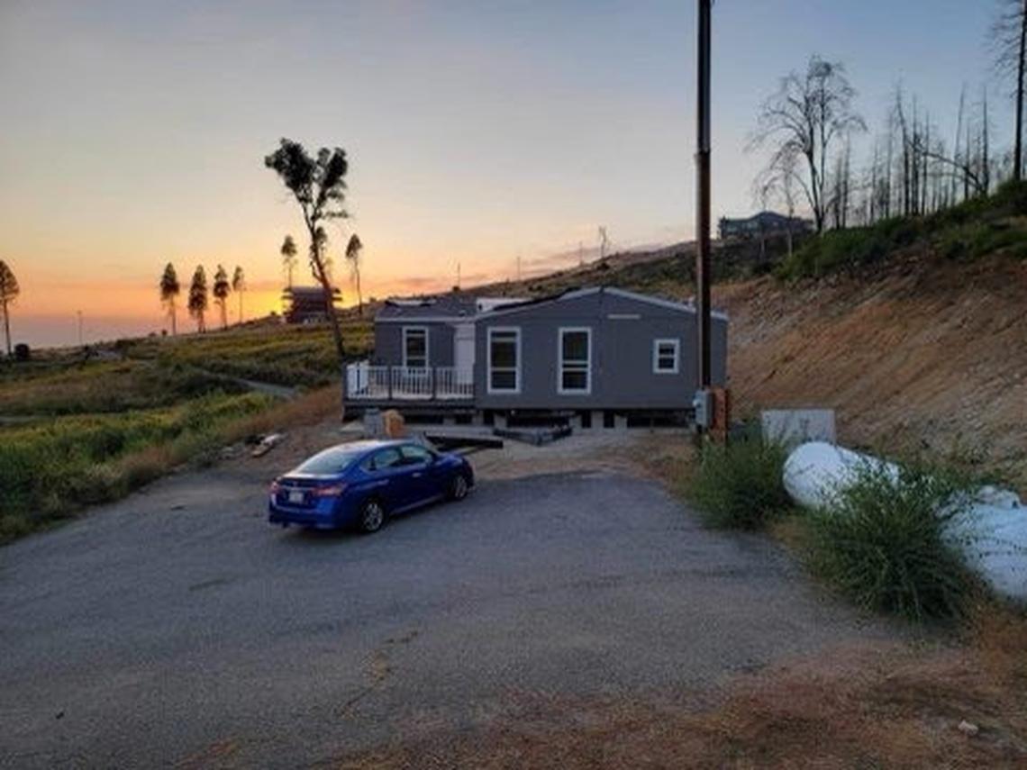 Photo of the Clayton family’s fabricated home completed in 2024. The family’s Pine Ridge area cabin, built in 1990, was destroyed in the 2020 Creek Fire.