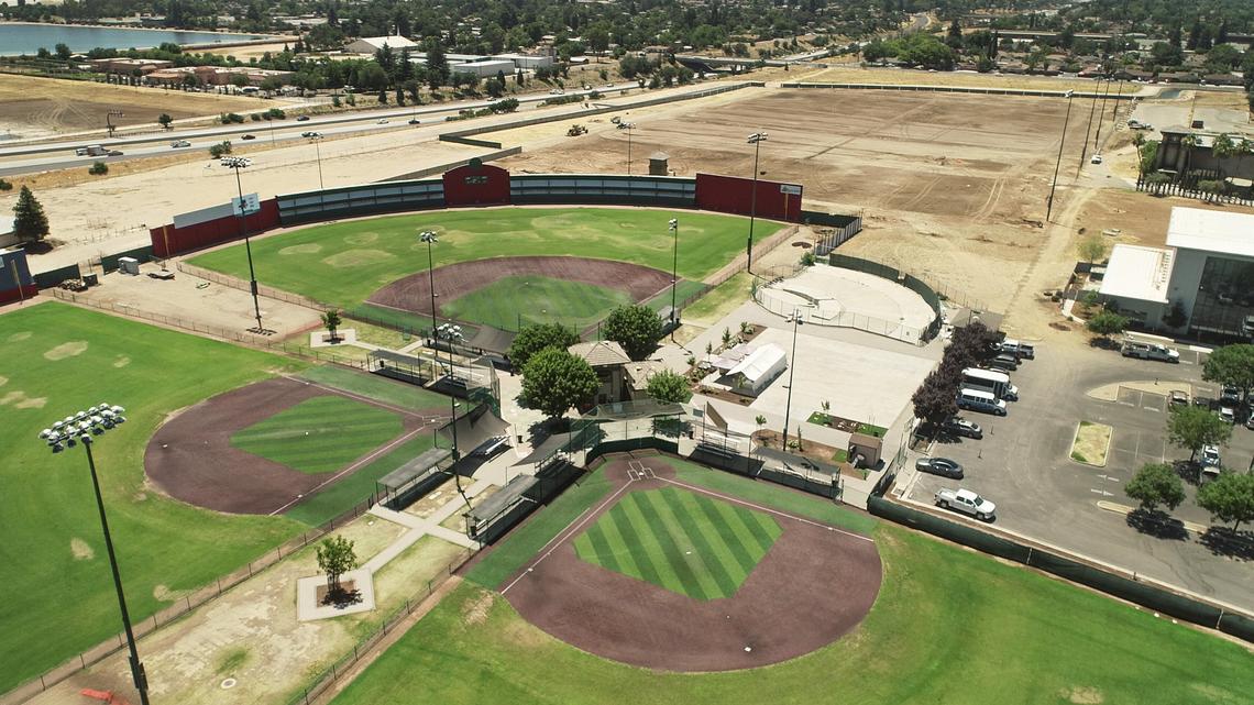 The baseball fields of the Granite Park sports complex are shown in this 2018 aerial photo. The sports complex sits between Cedar Avenue and Highway 41, north of Dakota Avenue, in east-central Fresno.