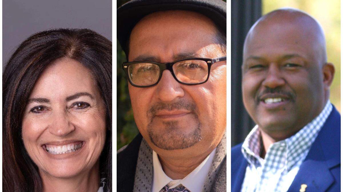 From left, Michele Cantwell-Copher, Eliseo Gamino and Daren Miller are running for the Fresno County Superintendent of Schools position in the June 7 primary election.