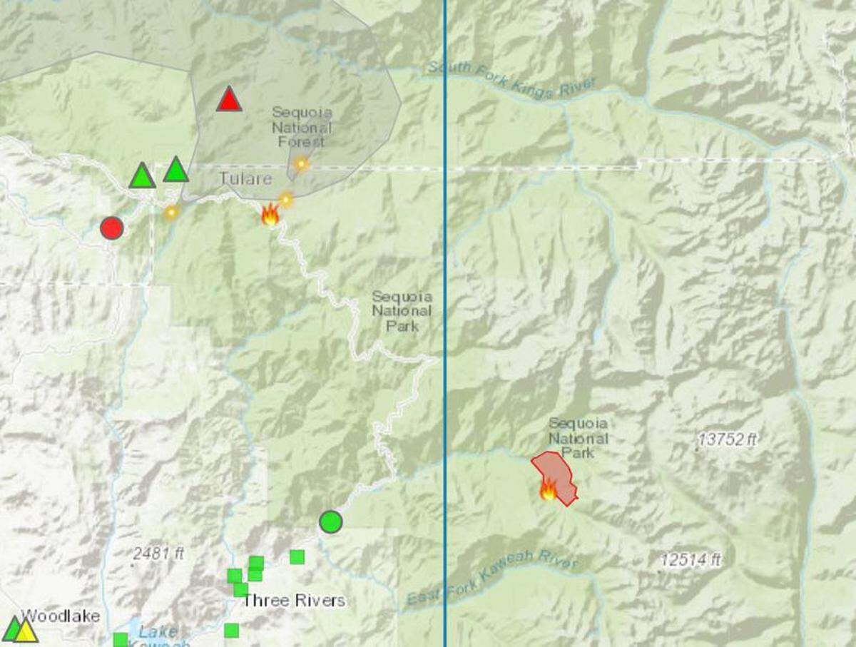 The Rabbit Fire and the Redwood Fire continued burning in Sequoia National Forest Saturday after lightning strikes