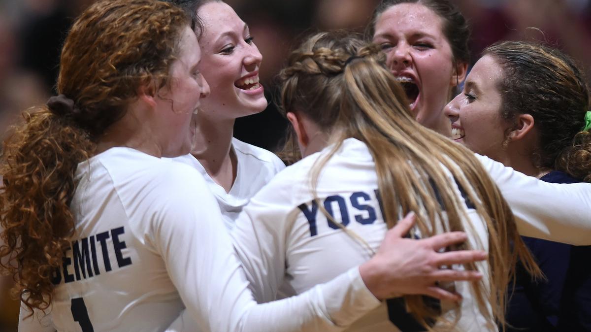 
Yosemite cheers after a point against Bullard in the nonleague girls volleyball match Thursday, Sept. 6, 2018 in Oakhurst.
