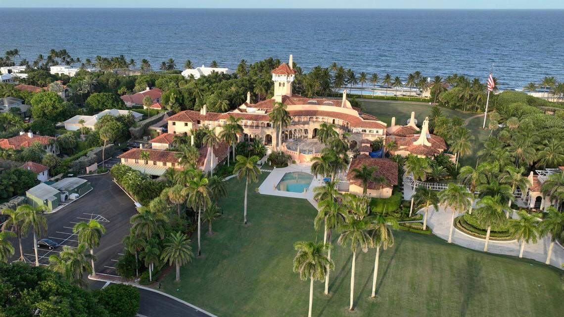 This is an aerial view of former President Donald Trump’s Mar-a-Lago estate on Aug. 10 in Palm Beach, Fla.