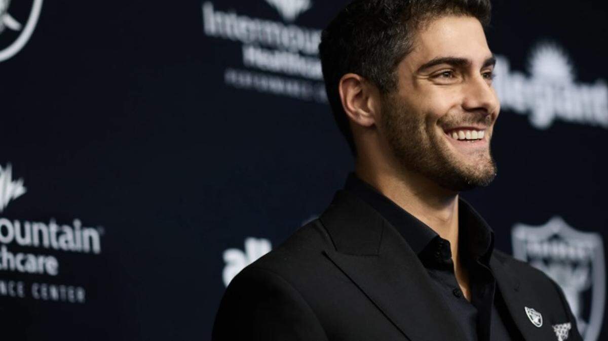 Jimmy Garoppolo was introduced in March at Las Vegas Raiders headquarters in Henderson, Nev.