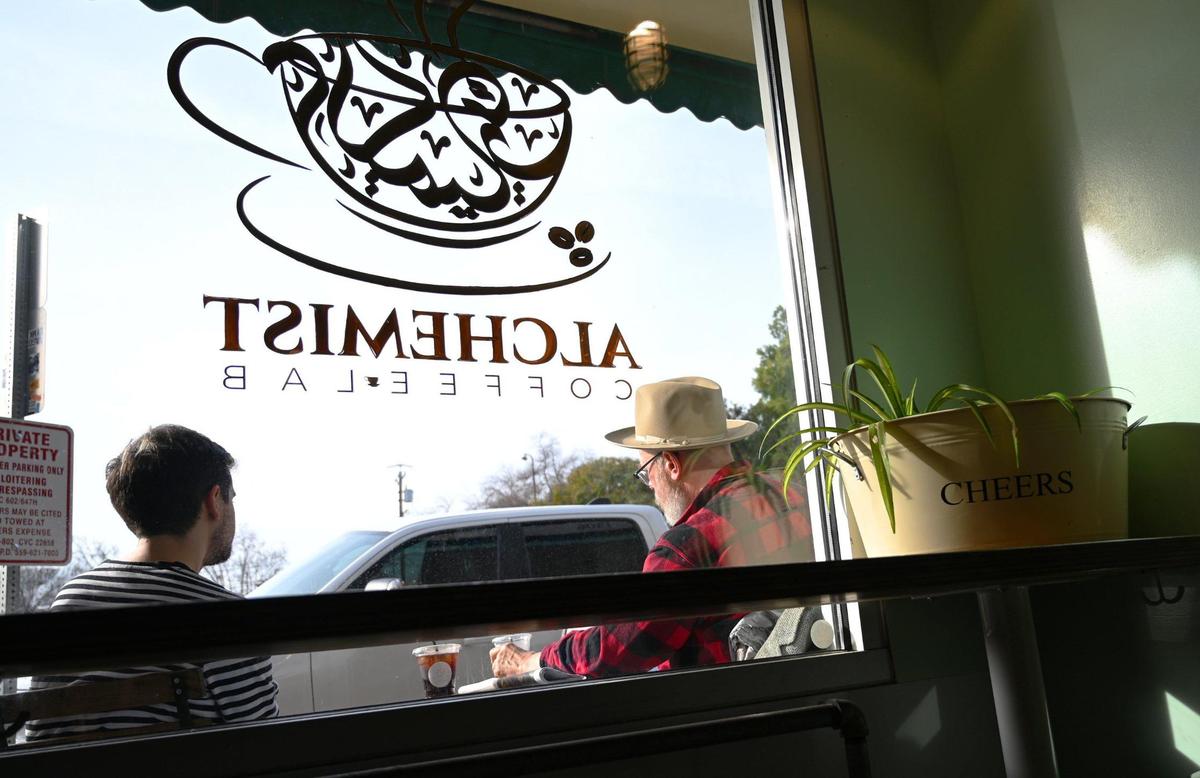 Alchemist Coffee Lab, a locally-owned cafe that opened in Fresno’s Tower District in December 2022. A new city program will wave fees for local businesses that open in Tower District and other parts of District 1 and District 3. Photographed Thursday, Jan. 12, 2023 in Fresno.