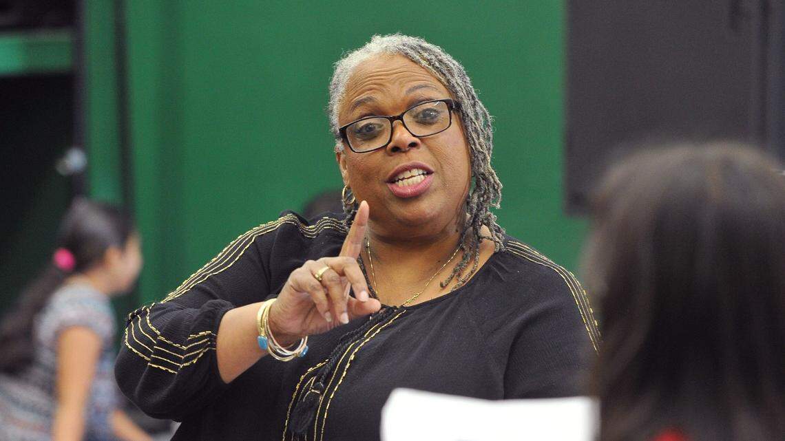 Francine Oputa directs her students at Roosevelt High’s School for the Arts in 2016.