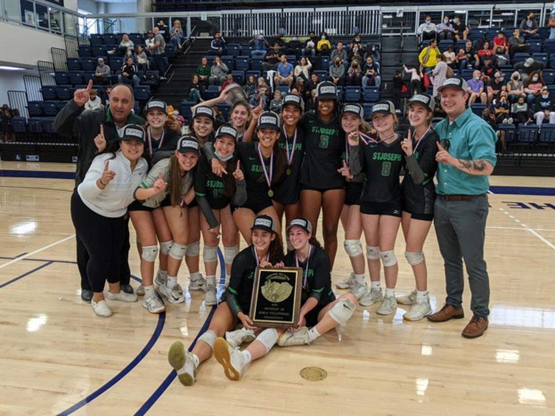 No. 3 St. Joseph defeated No. 6 Buchanan 25-11, 25-21, 25-19, 22-25, 15-12 in the Central Section Division III championship on Saturday, Nov. 6, 2021.