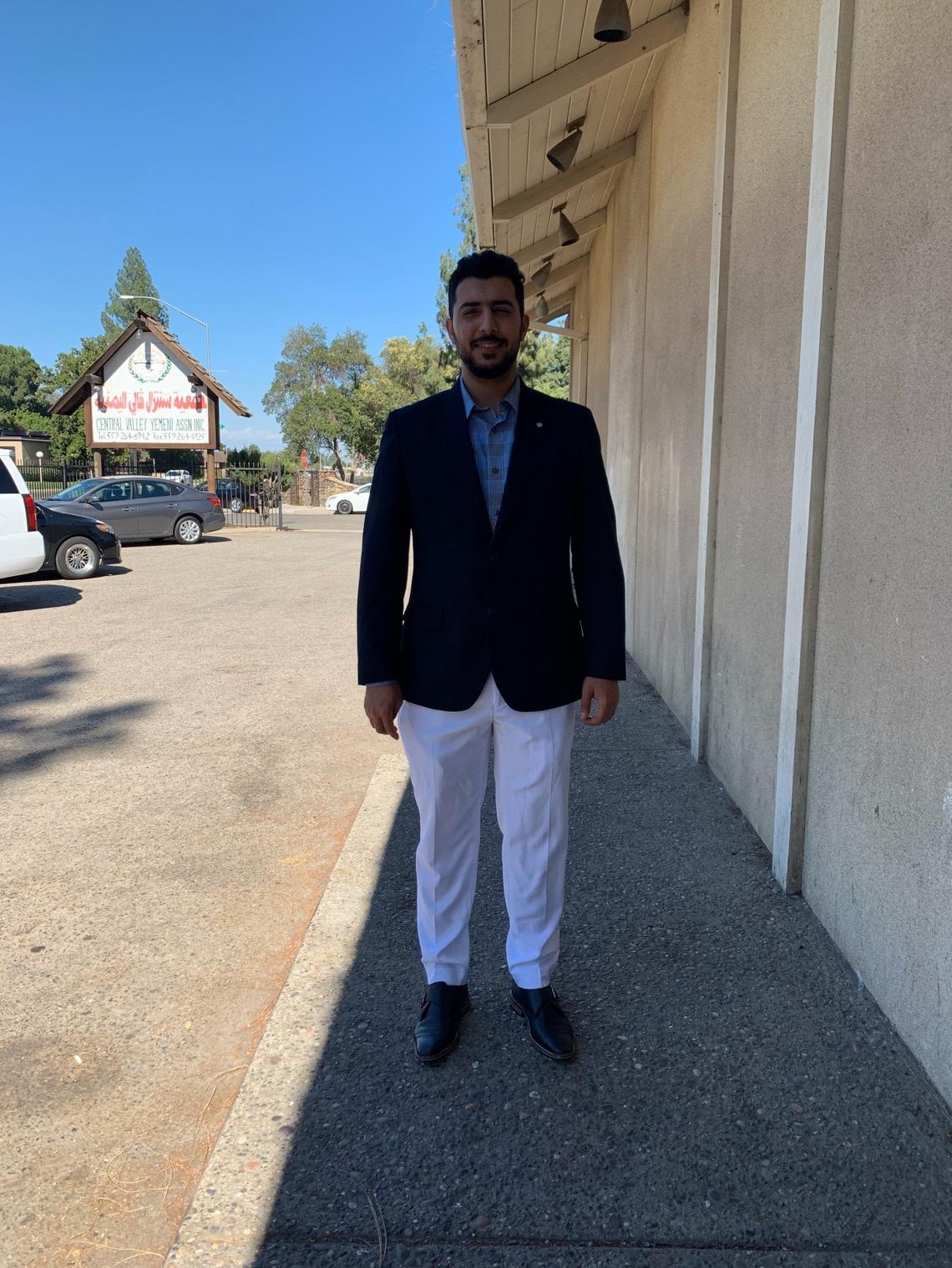Abdulmalek Alsanabani outside the Central Valley Yemeni Association in Fresno in 2019.