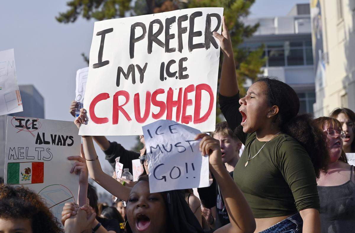 Hundreds of Fresno High School students protesting ICE march through town to the Fresno Unified School District offices downtown Friday afternoon, Jan. 30, 2026 in Fresno.