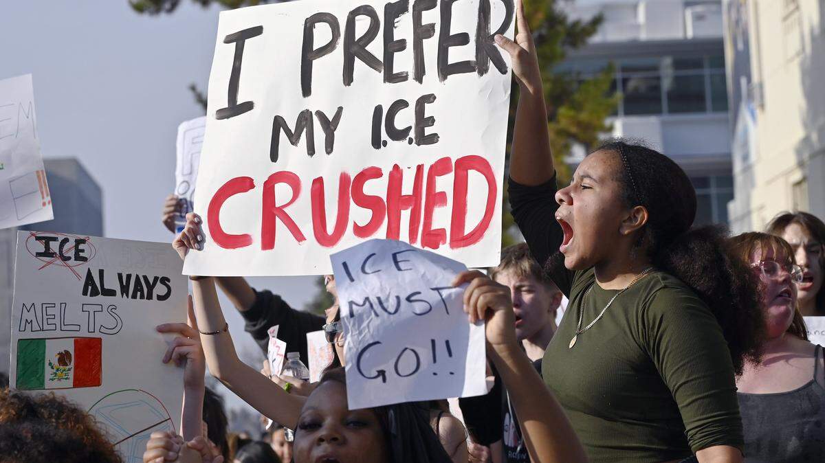 Hundreds of Fresno High School students protesting ICE march through town to the Fresno Unified School District offices downtown Friday afternoon, Jan. 30, 2026 in Fresno.