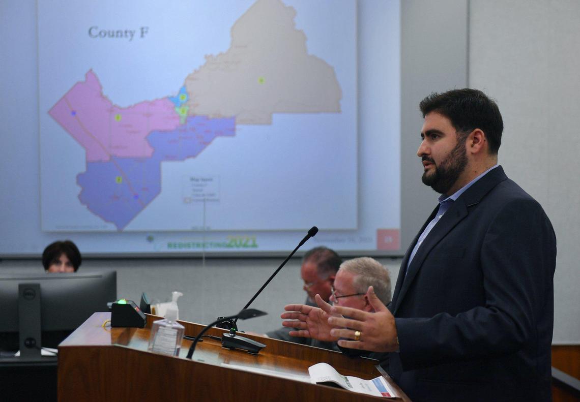 Republican lawyer and strategist Alex Tavlian discusses his proposed map at a Fresno County Board of Supervisors redistricting meeting on Tuesday, Nov. 16, 2021 in Fresno. Tavlian is tied to dark money PAC that issued an attack ad against the winning candidate of a Fresno City Council race.