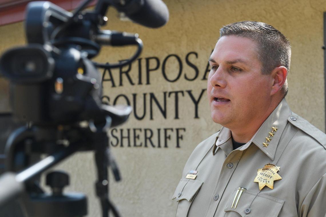 Mariposa County Sheriff Jeremy Briese gives an update on the investigation into the deaths of three family members and their dog in the Hite Cove area of the Sierra National Forest in Mariposa County on Wednesday, Aug. 18, 2021.