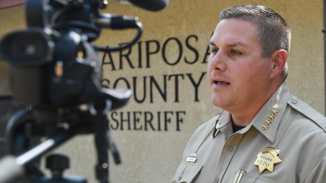 Mariposa County Sheriff Jeremy Briese gives an update on the investigation into the deaths of three family members and their dog in the Hite Cove area of the Sierra National Forest in Mariposa County on Wednesday, Aug. 18, 2021.