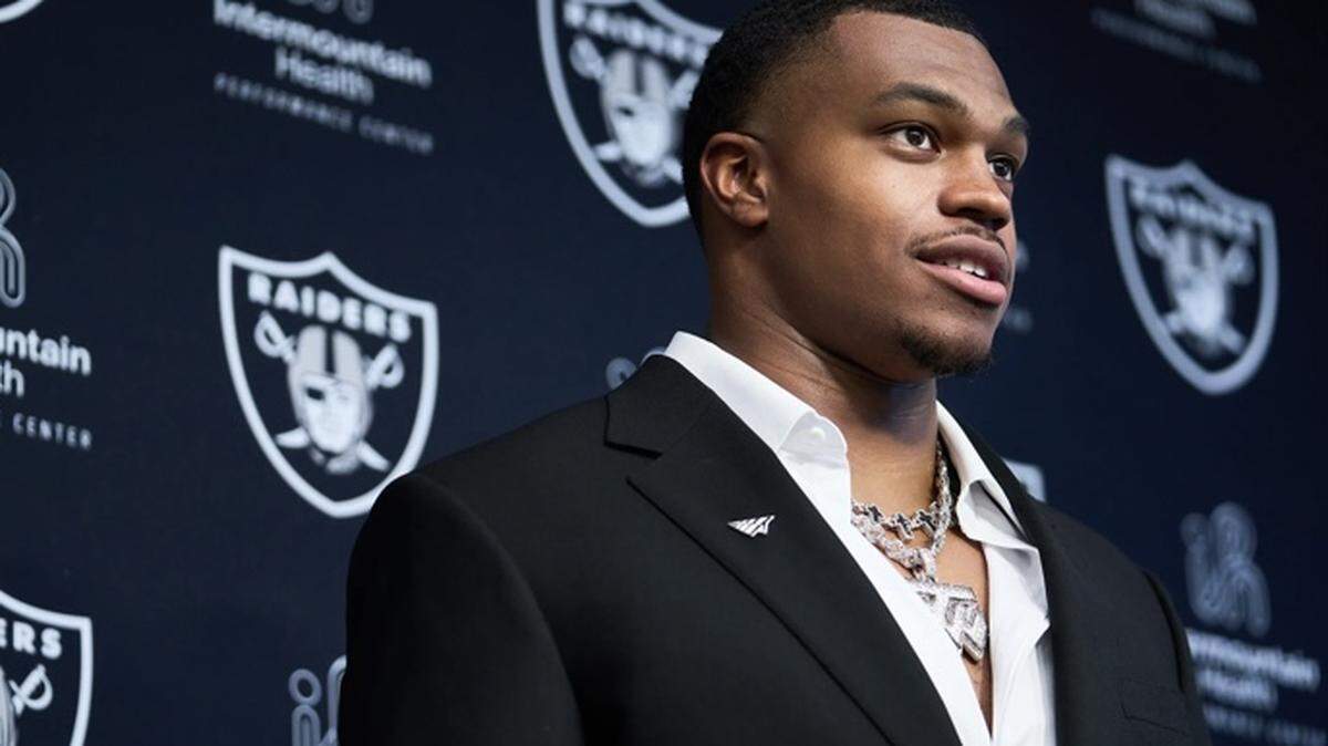 Las Vegas Raiders defensive end Tyree Wilson speaks to the media after he was selected with the seventh overall pick of the 2023 NFL Draft.