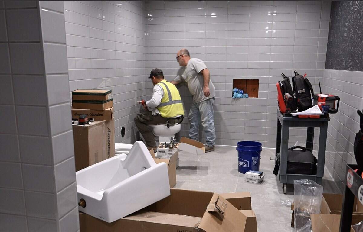 A restroom is installed at the new Courtyard by Marriott Downtown, located on M Street next to the Fresno Convention Center Wednesday, June 24, 2026 in downtown Fresno.