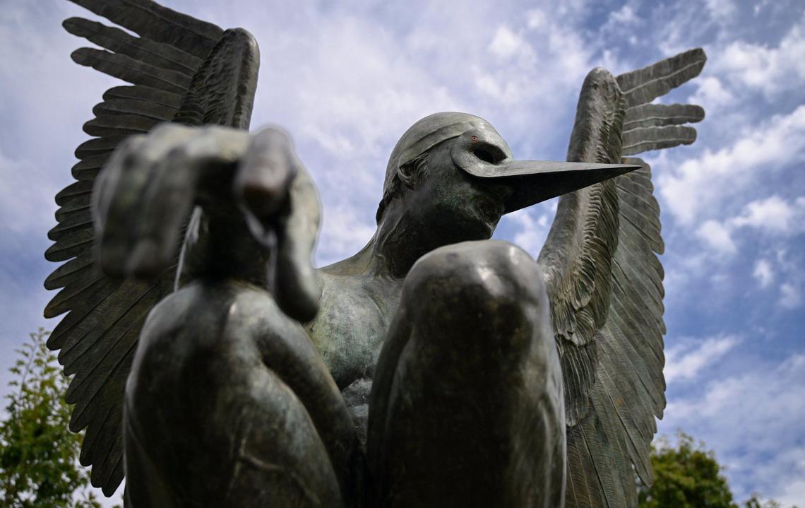 A´ngel Perse´lidas is one of five bronze sculptures by Mexican artist Jorge Marín now on display along Fresno State’s Maple Mall through August 2025. The five bronze, mythical sculptures are accessible to the public.