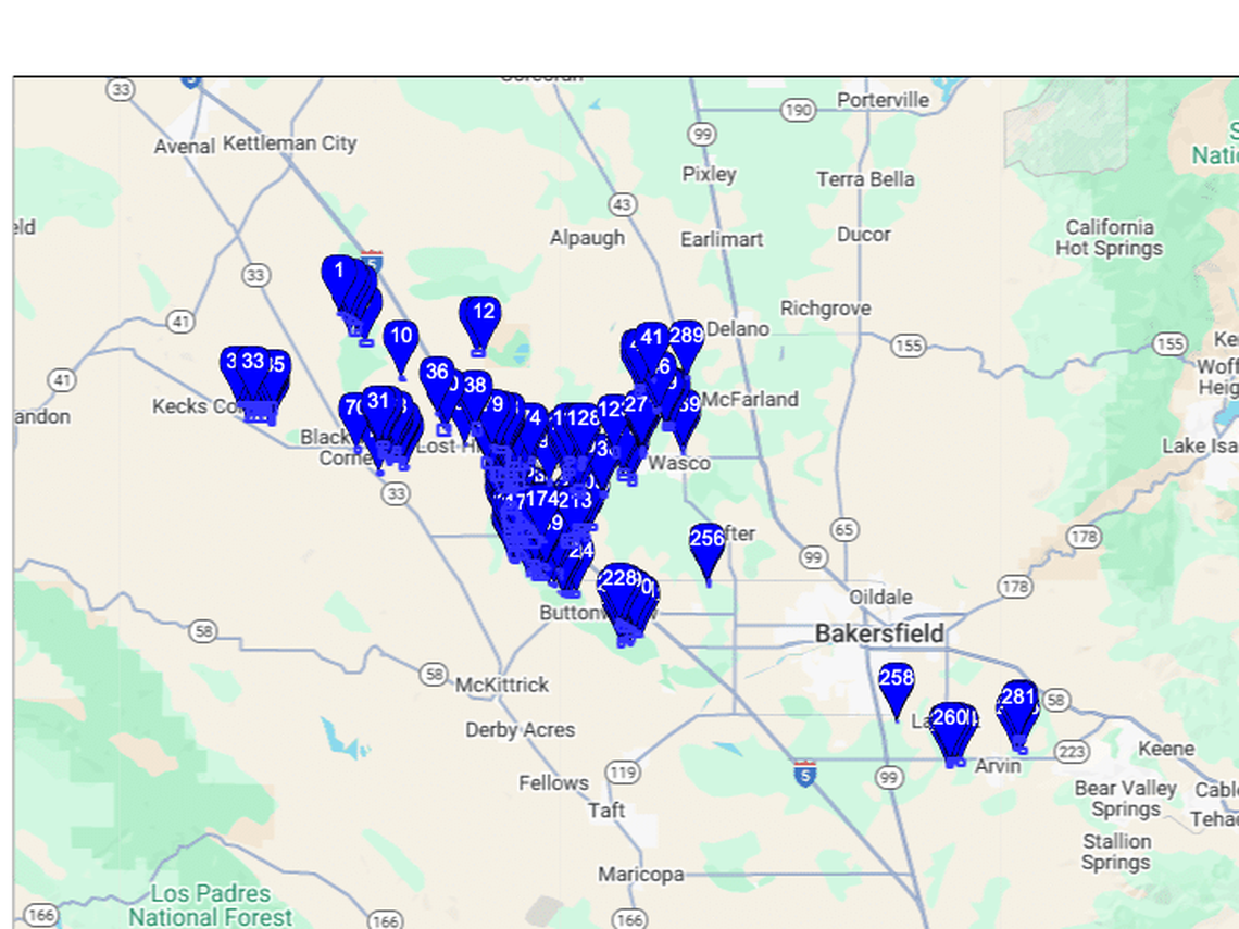 Kern County properties owned by Sandridge Partners. Source: ParcelQuest
