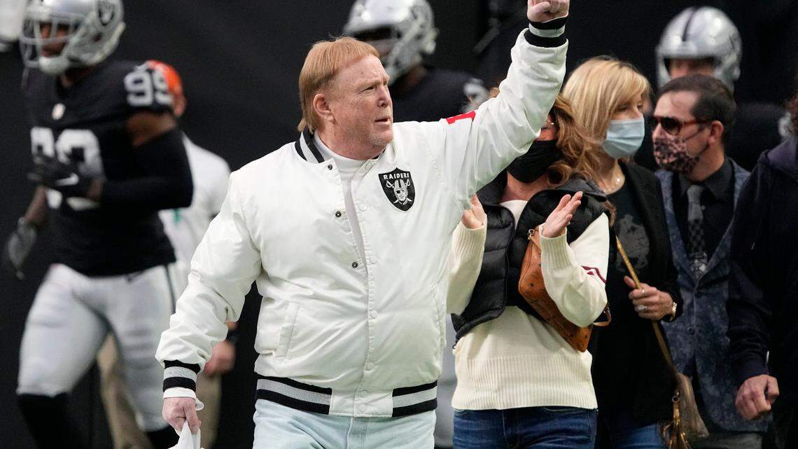 Las Vegas Raiders owner Mark Davis before an NFL game between the Las Vegas Raiders and the Denver Broncos, Sunday, Dec. 26, 2021, in Las Vegas.