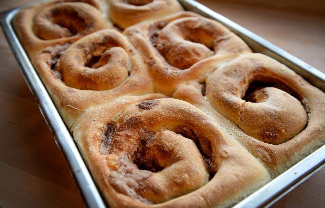 Huge cinnamon rolls, appearing on the menu as Big A$ cinnamon rolls, are among the interesting foods available at Libelula, a farm-to-table restaurant next the the Crest Theater in downtown Fresno.