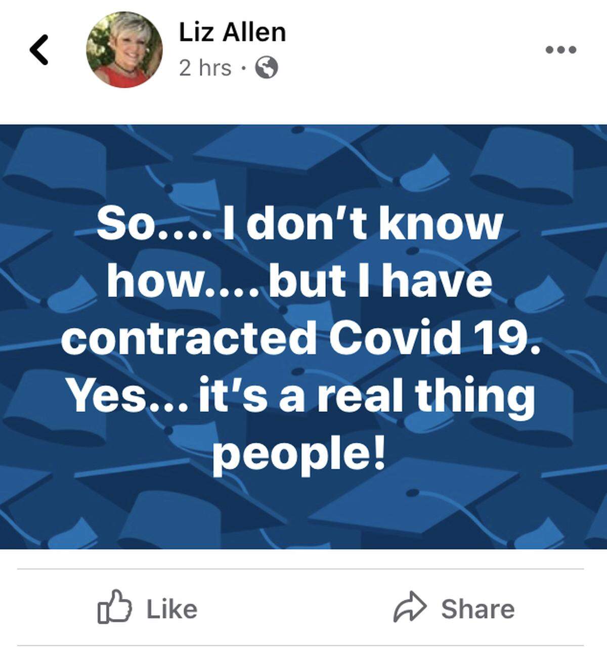 Longtime ABC30 anchor Liz Harrison announced Tuesday evening that she has the coronavirus and she does not know how she caught it.