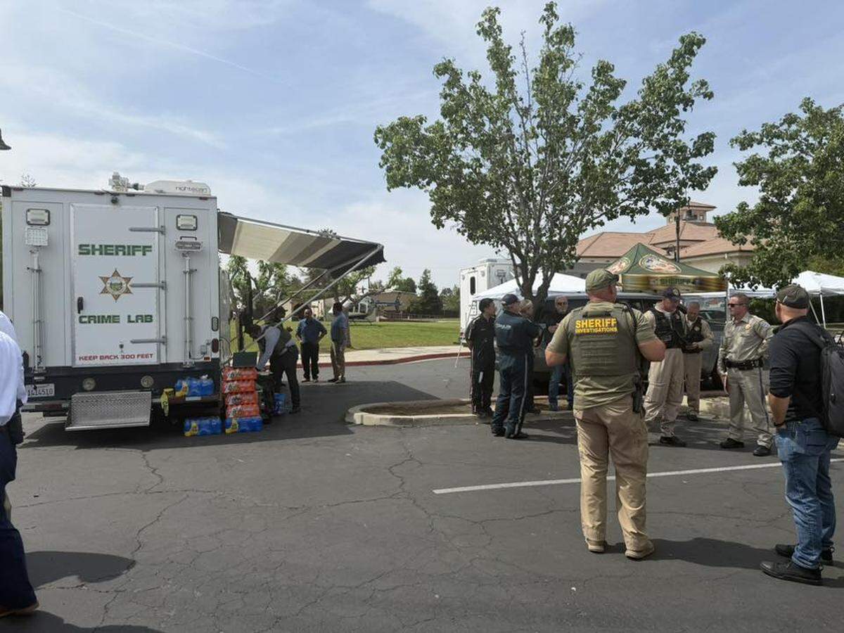 The scene in Porterville, California after a deputy with the Tulare County Sheriff’s Office was shot and killed on Thursday, April 9, 2026.