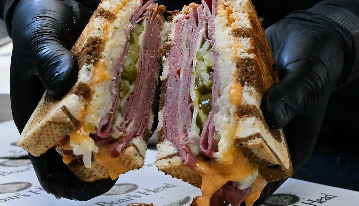 The Chef’s Special version of the Reuben Sandwich at Akram Mohsin’s new Expressry Deli & Market features chopped pickles and jalapenos. Photographed Monday, April 14, 2025 in Fresno.