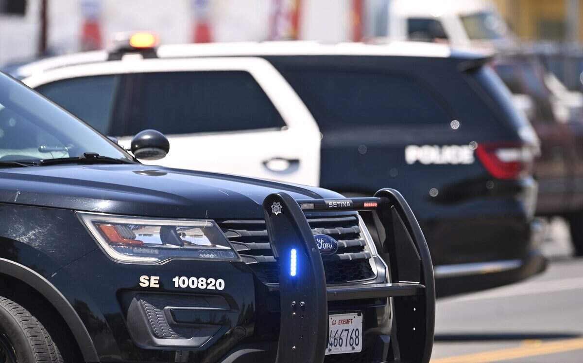 Law enforcement vehicles are seen at the location of an officer involved shooting on Cedar and Eugenia avenues south of Church Avenue Friday afternoon, June 5, 2026 in Fresno.