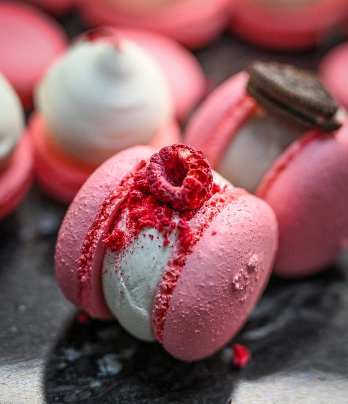 Macarons are prepared in the kitchen at Lodei Bakery & Cafe, an Armenian family-owned bakery on the northeast corner of Palm and Bullard.