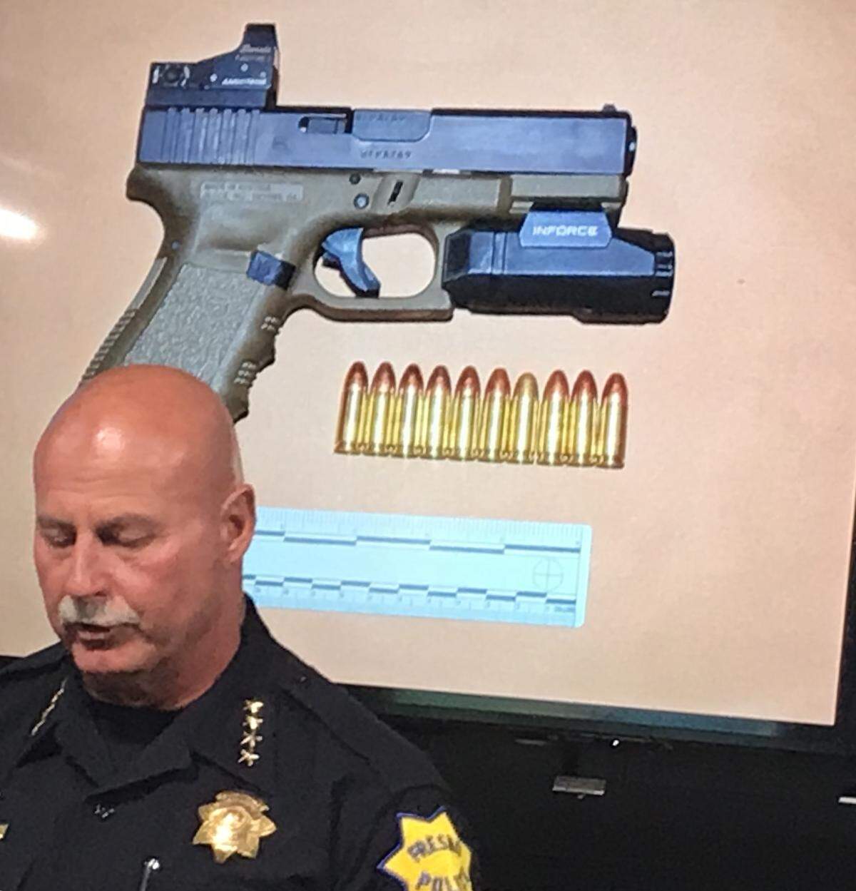 Fresno Police Chief Jerry Dyer said Cruz Pablo Hinojosa was proficient with the Glock handgun he is accused of using to gun down two men in Fresno’s Tower District.
