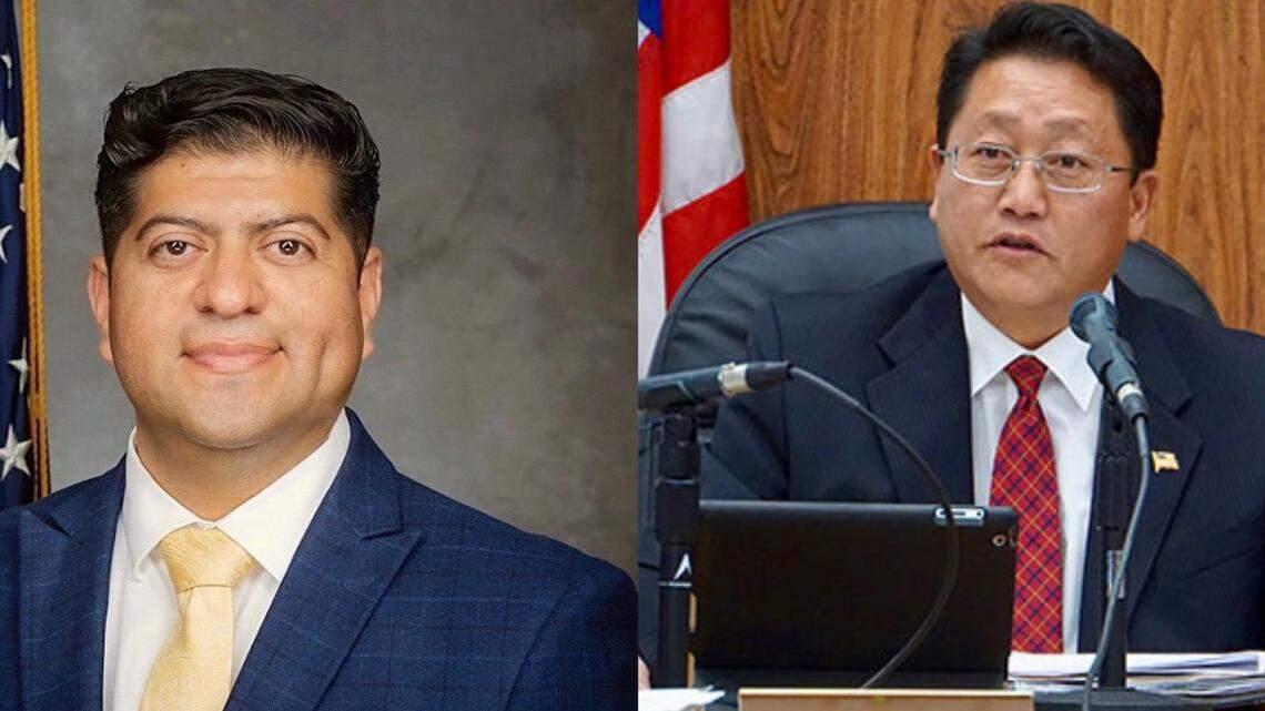 Candidates for Fresno City Council, District 5 on the ballot for the June 7, 2022 primary election: Luis Chavez, the incumbent (left), and Brandon Vang (right).