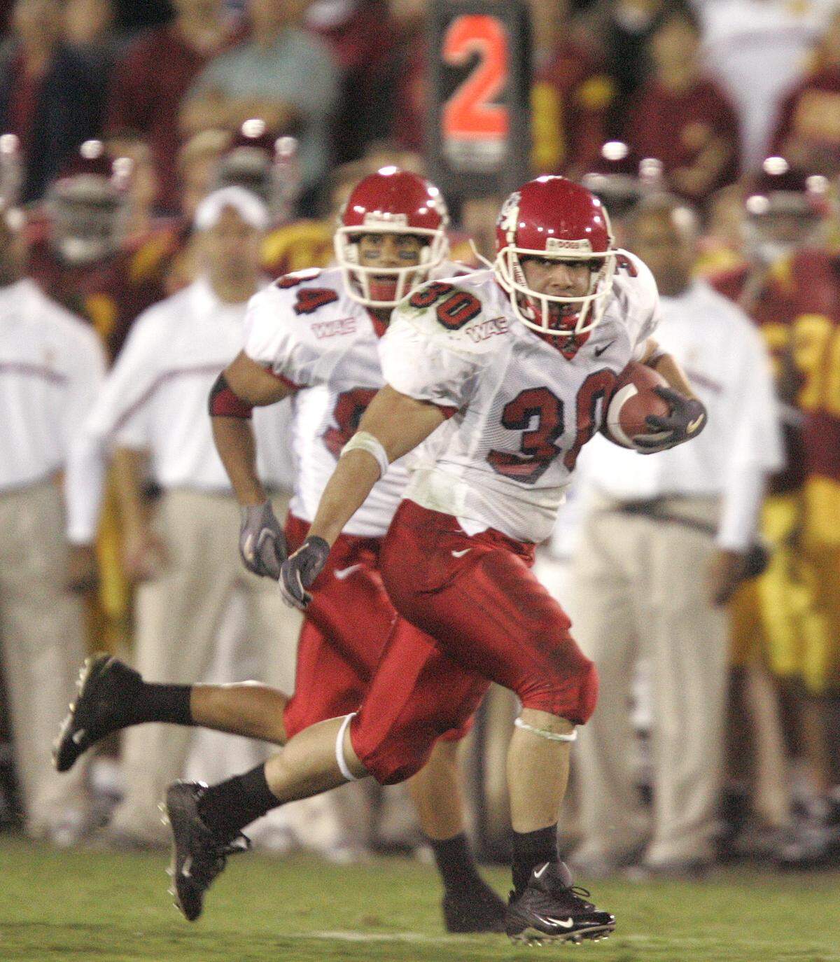 Fresno State's Matt Rivera runs the ball in the second half during the Fresno State USC football game at the Los Angeles Memorial Coliseum on November 19, 2005.