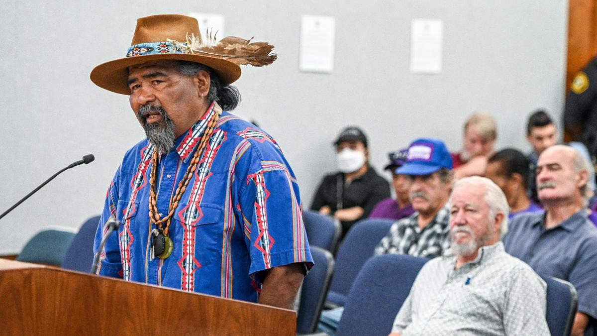 Squaw Valley resident Delaine Bill speaks during a public comment period for Fresno County Supervisor Nathan Magsig’s resolution about renaming the town during a meeting of the board of supervisors on Tuesday, Oct. 11, 2022.