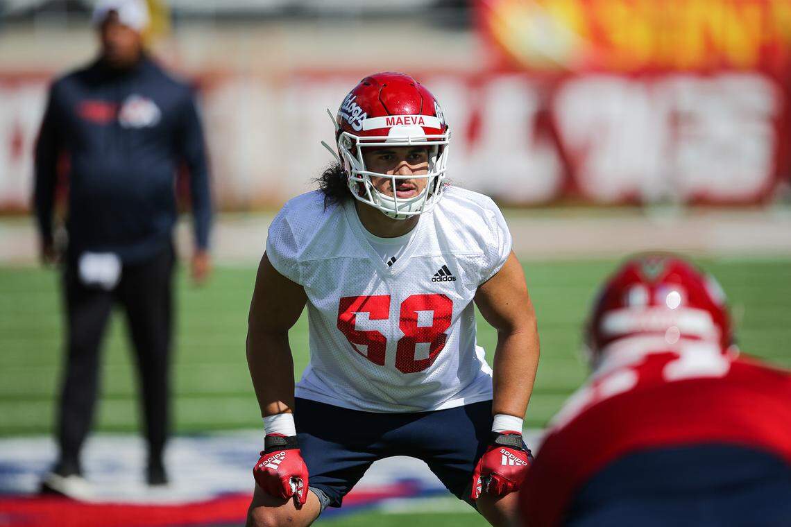 The Fresno State Bulldogs have their first spring practice of the 2021 season at Bulldog Stadium in Fresno, California on March 20, 2021. (Samuel Marshall Photography)