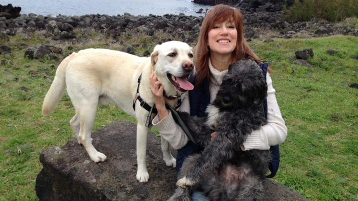 Diana Marcum and her canine companions, Murphy at left, and George, during a trip to the Azores.