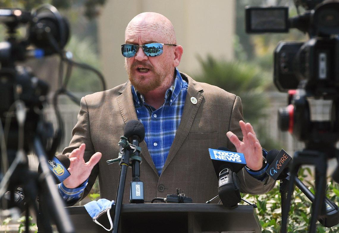 Fresno County Supervisor Steve Brandau hosts a press conference opposing Fresno County’s lawsuit against Immanuel Schools Monday, Aug. 24, 2020 in Fresno.