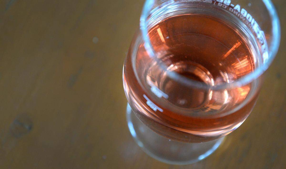 A glass of Buenas Uvas rosé wine from Lost Cork Wine Co. is photographed at the company’s sister company, Tioga-Sequoia Brewing in downtown Fresno on Tuesday, April 23, 2019.