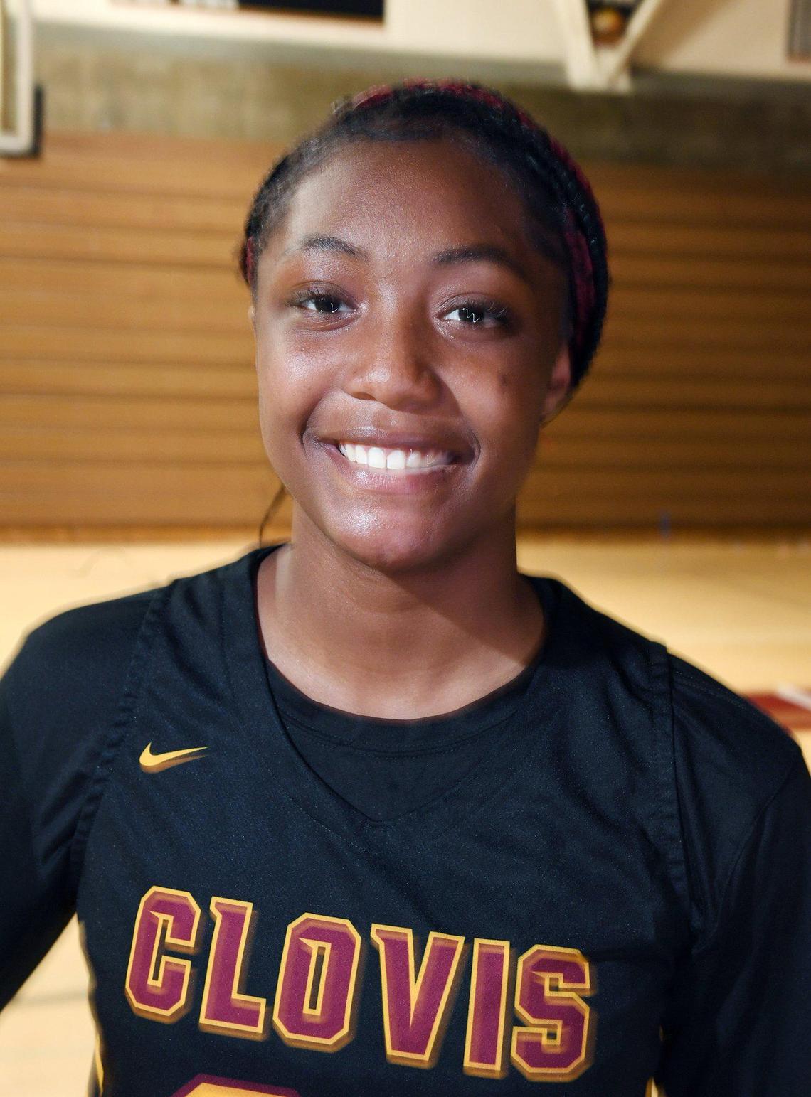 Clovis West’s six-foot junior Etoyah Montgomery is The Bee’s Player of the Year after leading the Golden Eagles to a Central Section Open Division basketball championship. Photographed Wednesday, March 30, 2022 in Fresno.