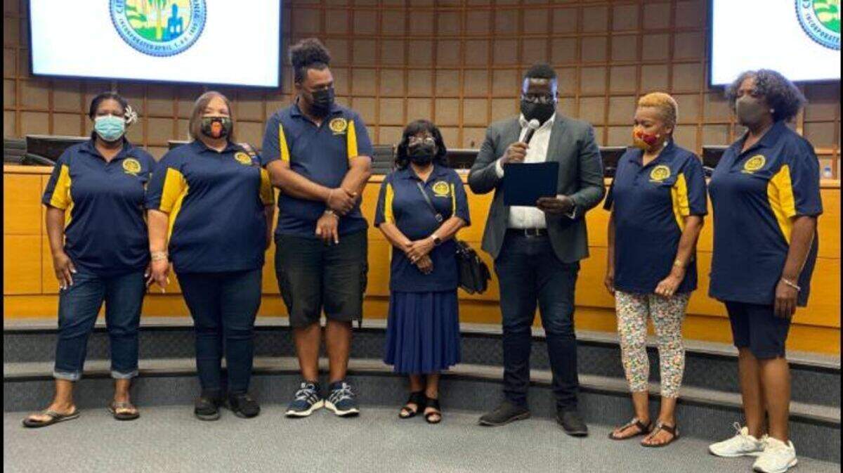 Merced City Councilmember Delray Shelton is shown presenting a Juneteenth Proclamation to the leaders of the Merced NAACP. The group will celebrate Juneteenth by holding a vaccine clinic for those not yet vaccinated on Saturday, June 19 from 10 a.m. to 1 p.m. at the New Tabernacle Christian Church of Merced, located at 208 East 10th Street.