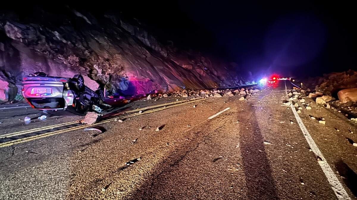 Two vehicles had damage after a rockslide on the four-lane on Highway 168 in Fresno County on Sunday, Jan 4, 2026.