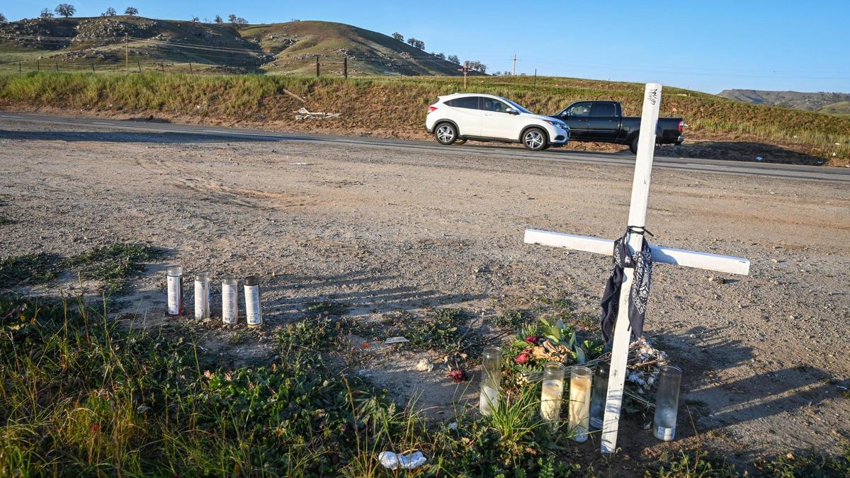 Roadside memorials are placed in a turnout on Millerton Road, just west of the new Table Mountain Hotel and Casino project, where several recent fatal car crashes have occurred.