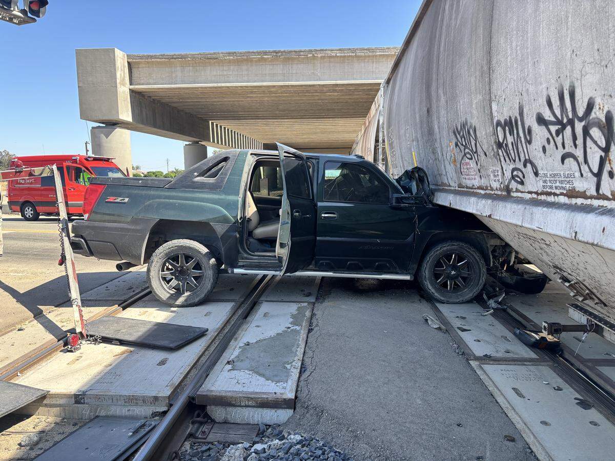 A truck struck a train in Fresno County on Saturday, May 30, 2026. The motorist was seriously hurt.