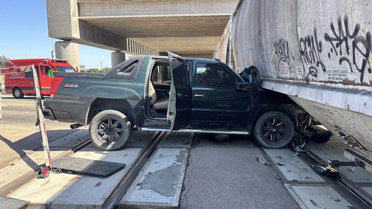Man airlifted to hospital after truck hits train in Fresno County, CHP says