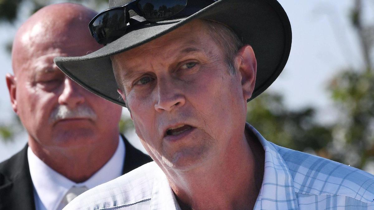 San Joaquin River Conservancy Executive Director John Shelton, right, with Fresno Mayor Jerry Dyer to the left, speaks at a press conference announcing plans to help increase public access to the San Joaquin River Wednesday, May 5, 2021 in Fresno.